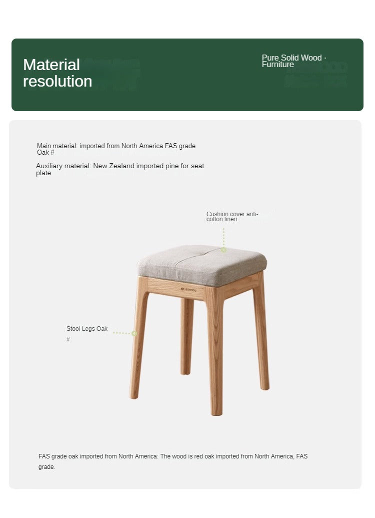 Oak Solid Wood Comfortable Soft Pack Dining Stool