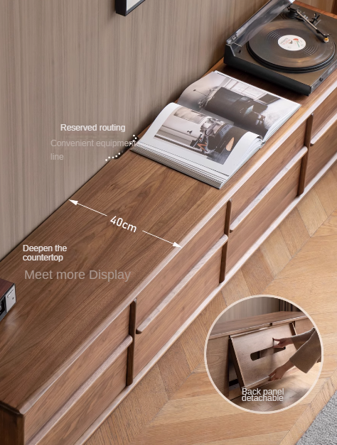 Black Walnut, Sandalwood, Ash, Oak Solid Wood Italian Light Luxury Floor TV Cabinet.