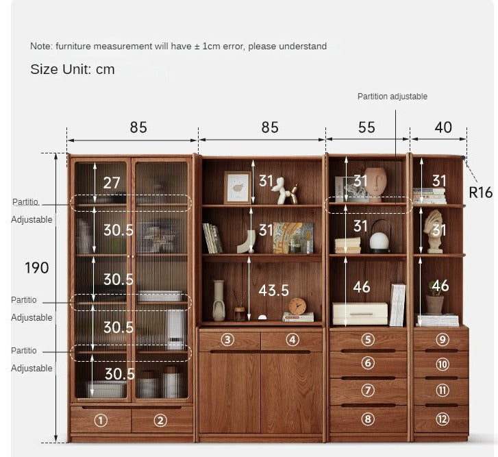 Oak Solid Wood Corner Floor-Standing Free Combination Bookshelf