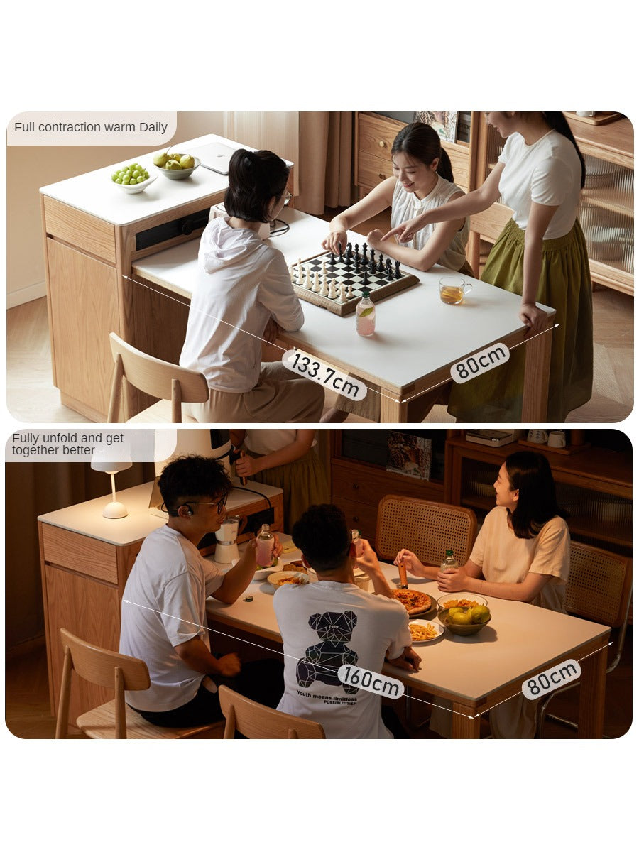 Oak Solid Wood Telescopic Island Rock Plate Dining Table