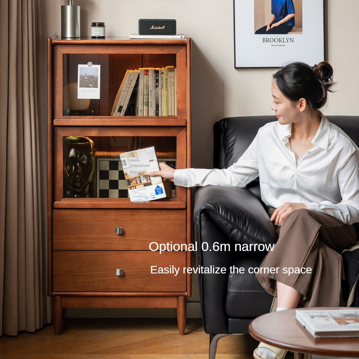 Poplar Solid Wood French Retro Side Cabinet