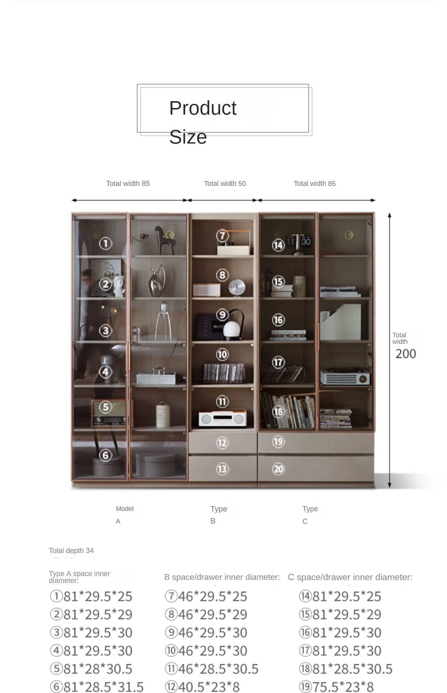 Poplar Solid Wood Combination Bookcase, Glass Door Cabinet
