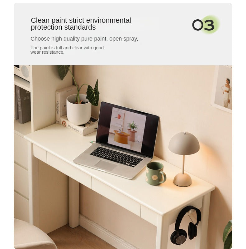 Poplar Solid Wood Modern Narrow Cream Style Drawer Desk