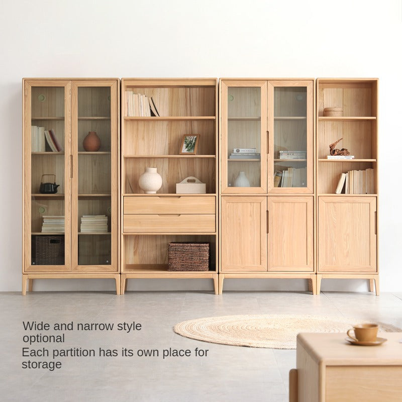 Ash Solid Wood Floor-Standing Bookcase Whole Wall Free Combination Bookshelf