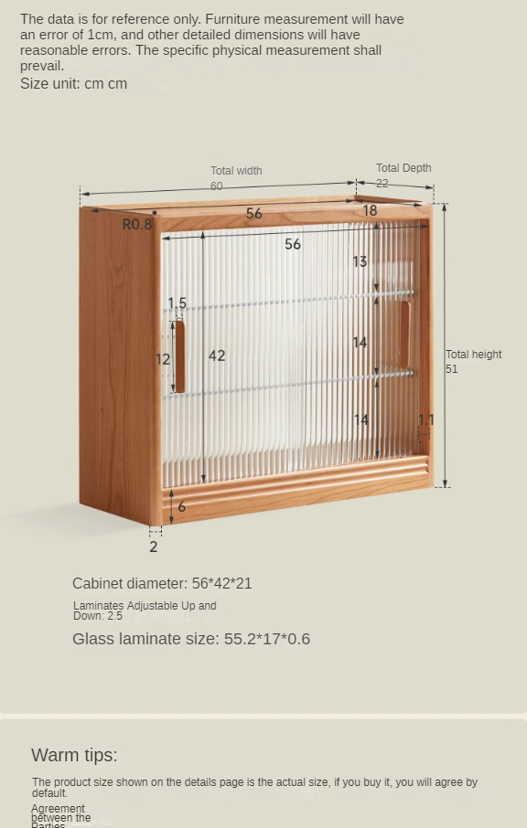Cherry Solid Wood Glass Sliding Door Sideboard.