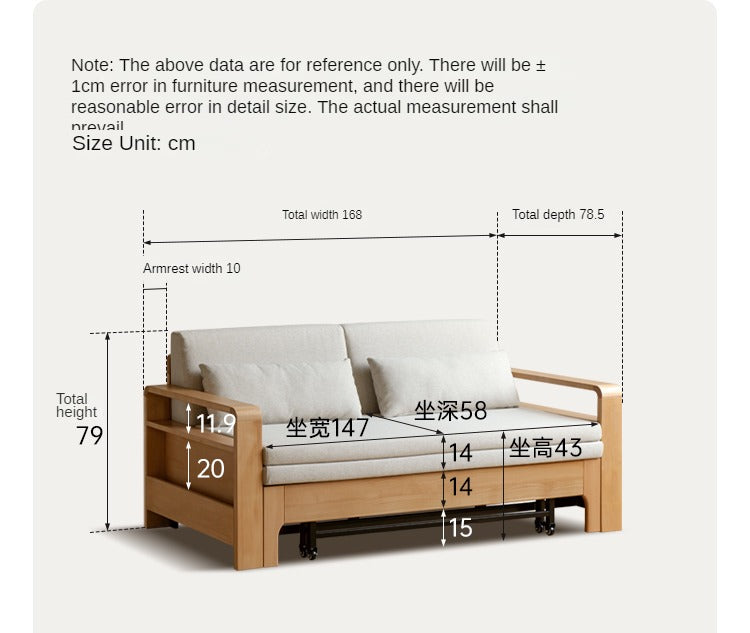 Oak Solid Wood Multi-function Sleeper Sofa.