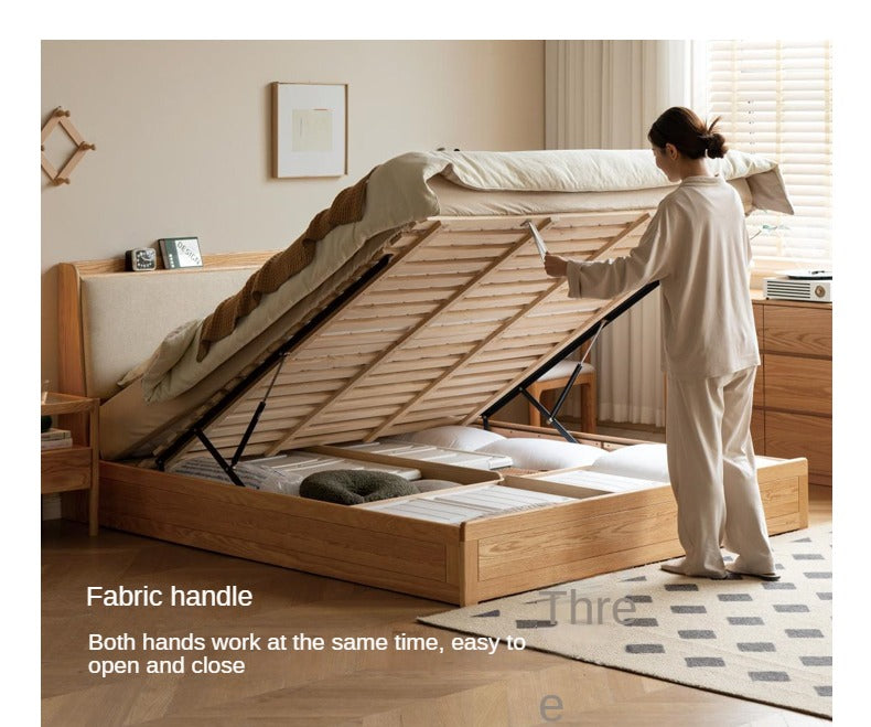 Oak Solid Wood Box Bed Storage Bed Technology Loth, Fabric