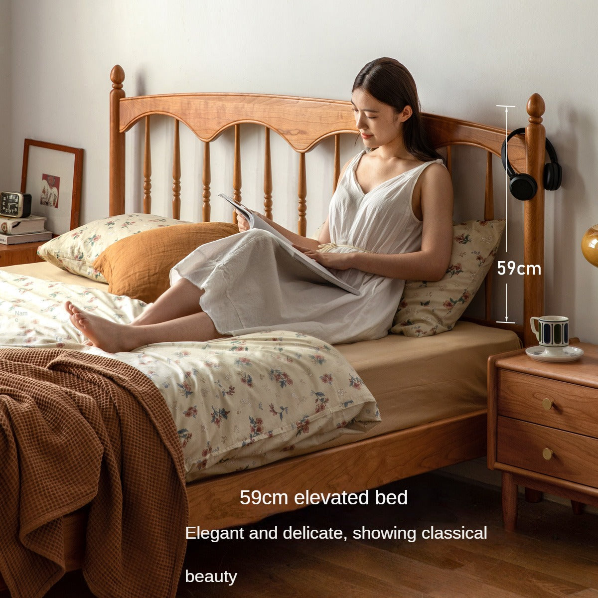 Cherry Wood Solid Wood Bed ,Retro Style, Princess Bed