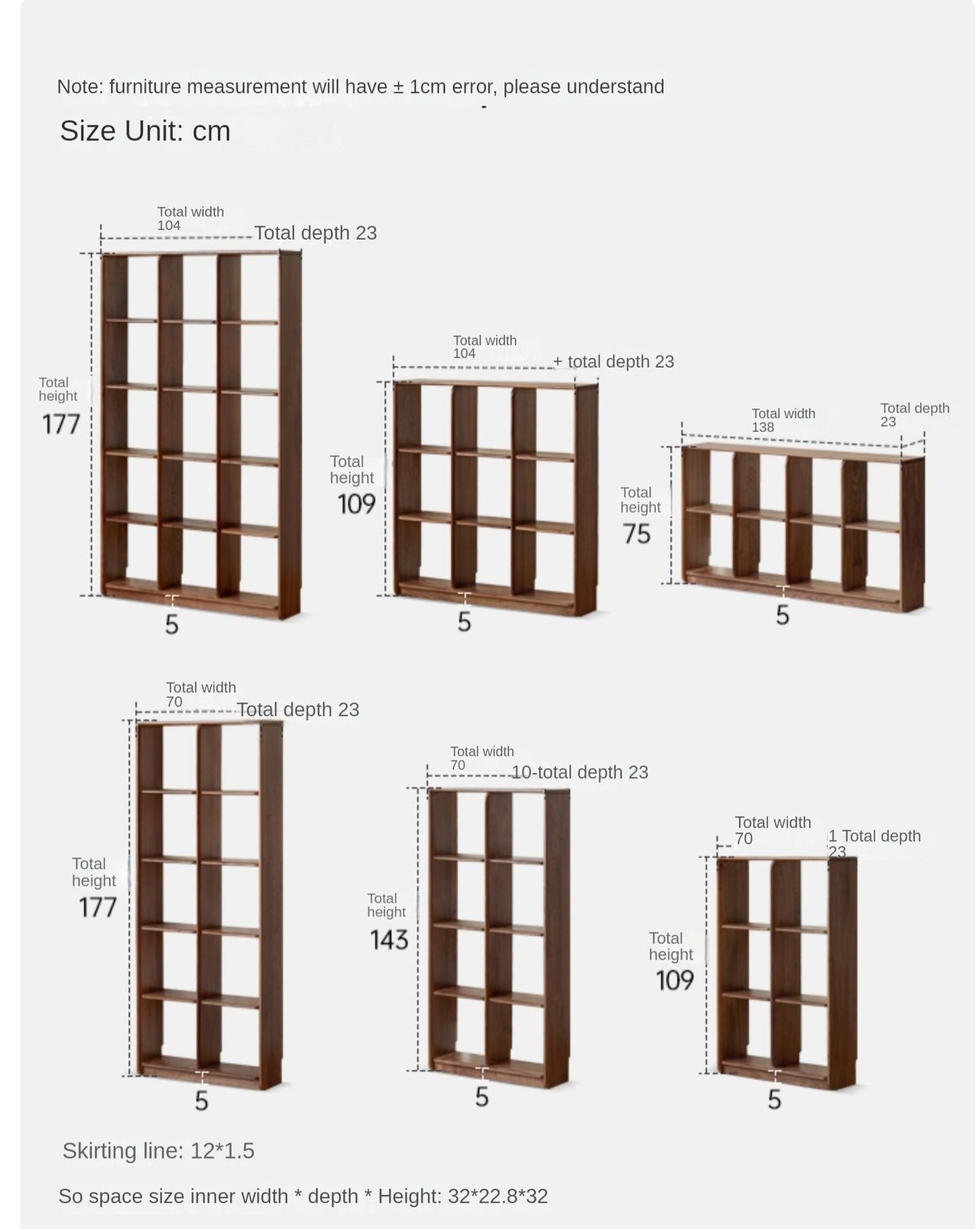 Black Walnut Solid Wood Bookshelf Shelf Free Lattice Combination