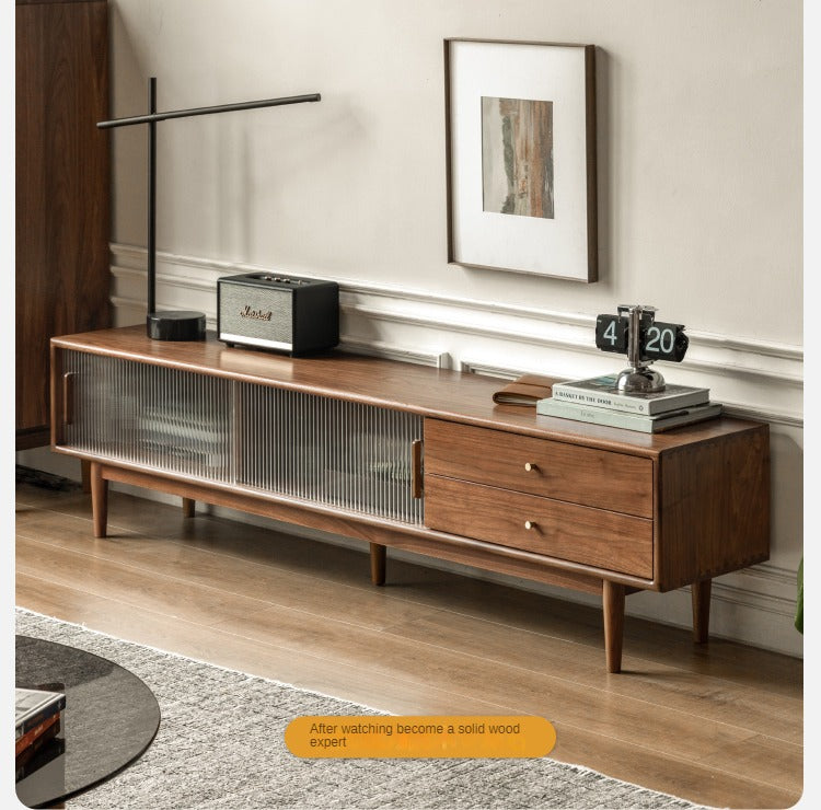 Black Walnut, Rubber, South American walnut Solid Wood Modern TV Cabinet.