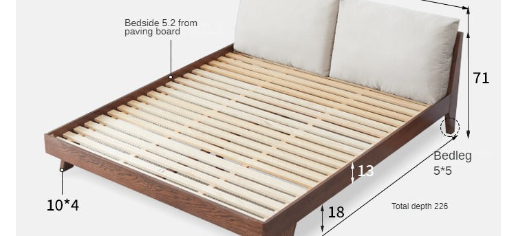Oak Solid Wood with Fabric Upholstery Bed