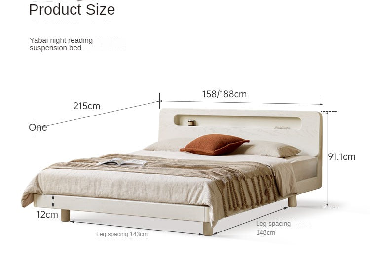Oak Solid Wood Bed Cream Suspension Bed Luminous