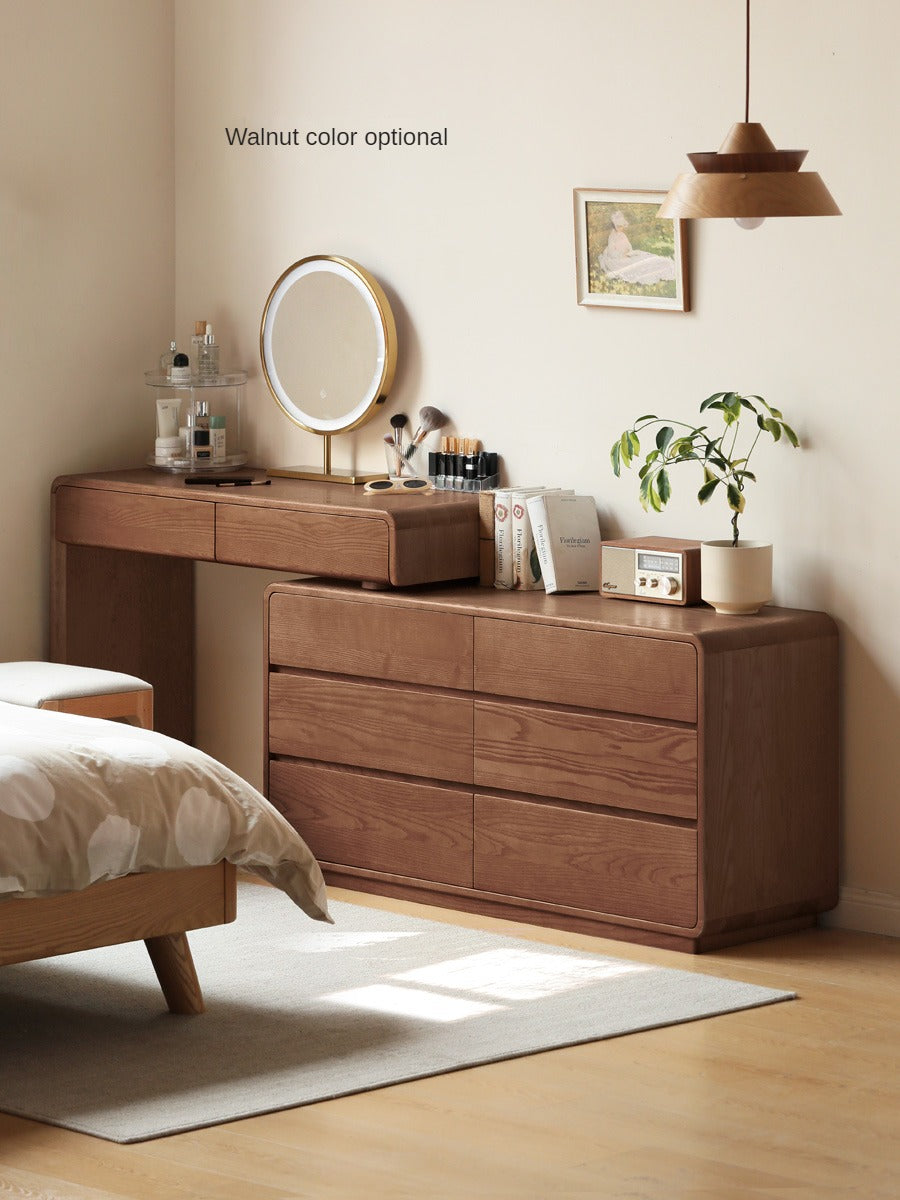 Ash Solid Wood Telescopic Dressing Table Integrated Storage.