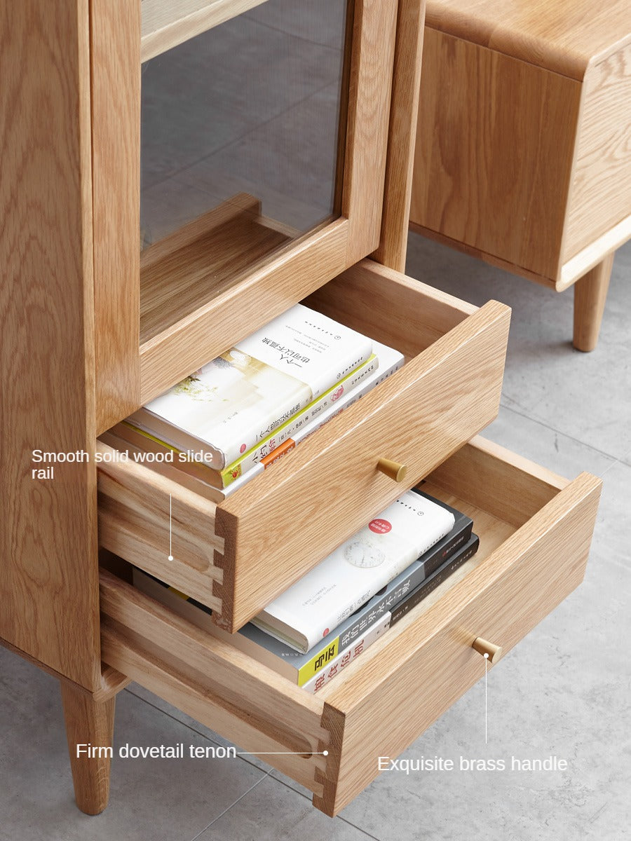 Oak, Beech Solid Wood Nordic Side Cabinet.