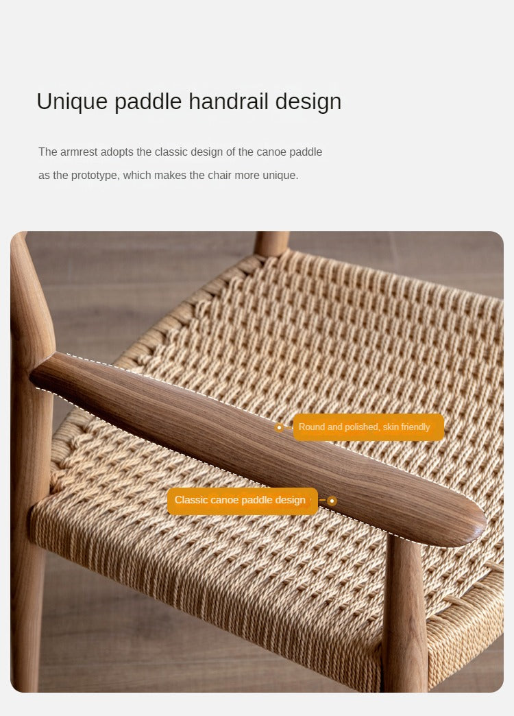 Oak Solid Wood Rope Weaving Chair, Original Wood Leisure Armchair: