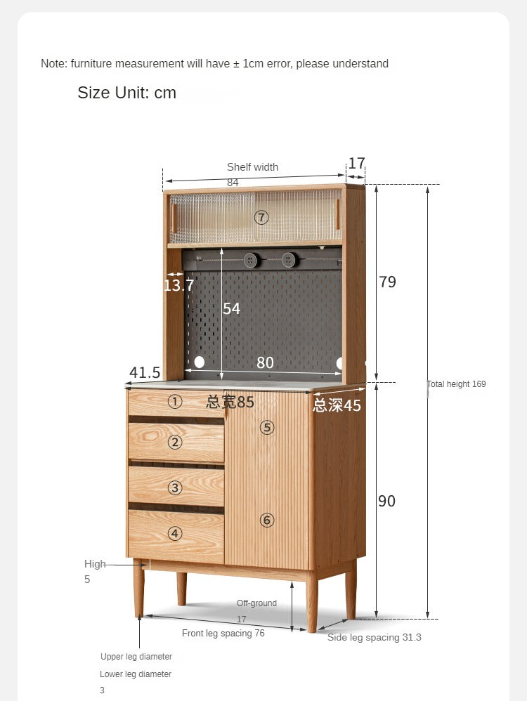 Oak Solid Wood Modern Rock Board Side High Tea Cabinet Buffet