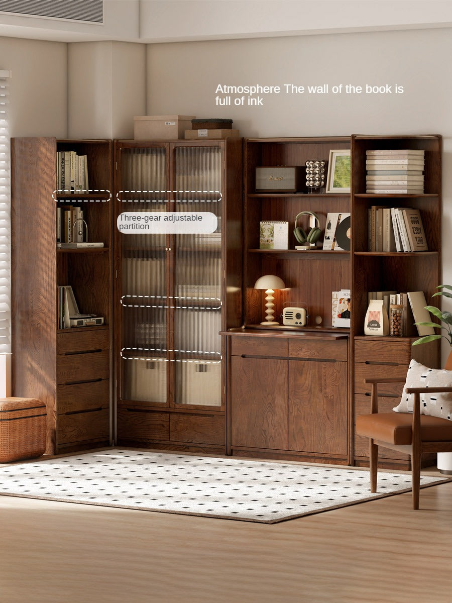 Oak Solid Wood Corner Floor-Standing Free Combination Bookshelf