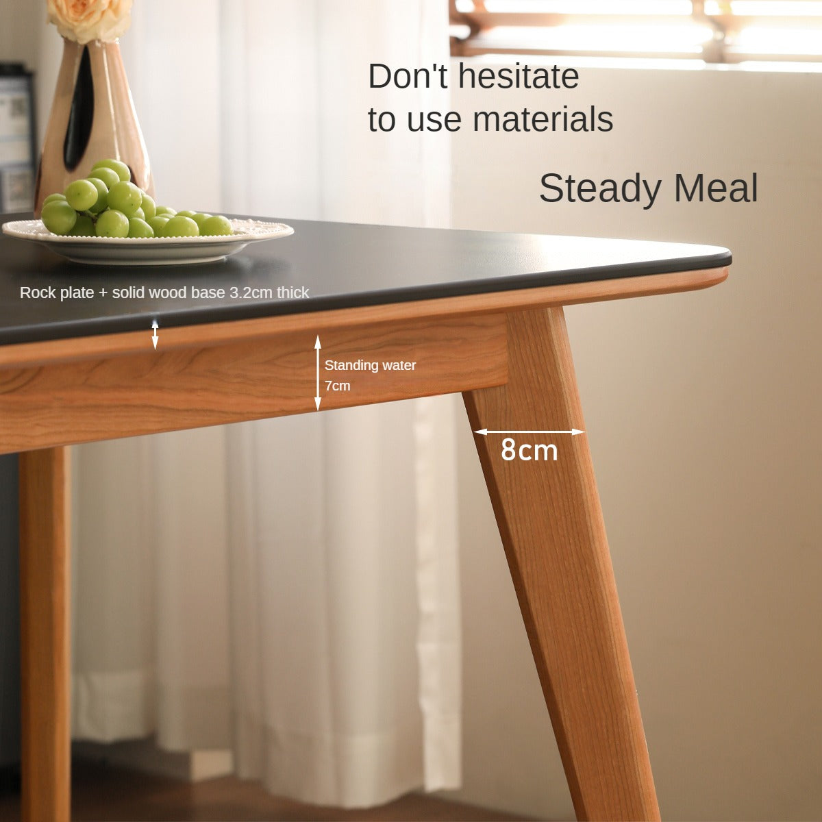 Cherry Solid Wood Retro Rock Plate Long Dining Table.