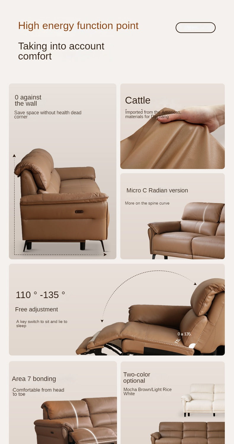 Genuine Leather Modern Zero Wall Power Reclining Sofa