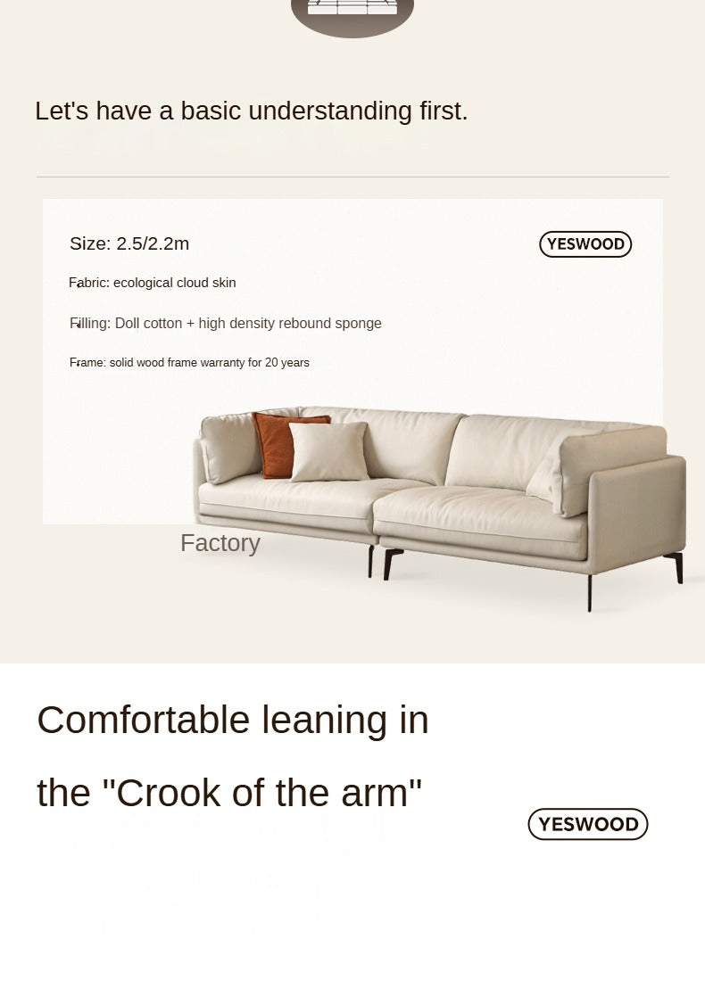 Fabric Straight Italian Down Sofa Cream Style.