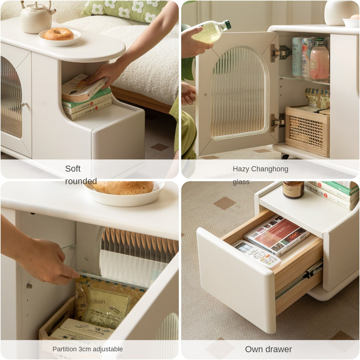 Poplar Solid Wood Edge Side Table French Cream Style