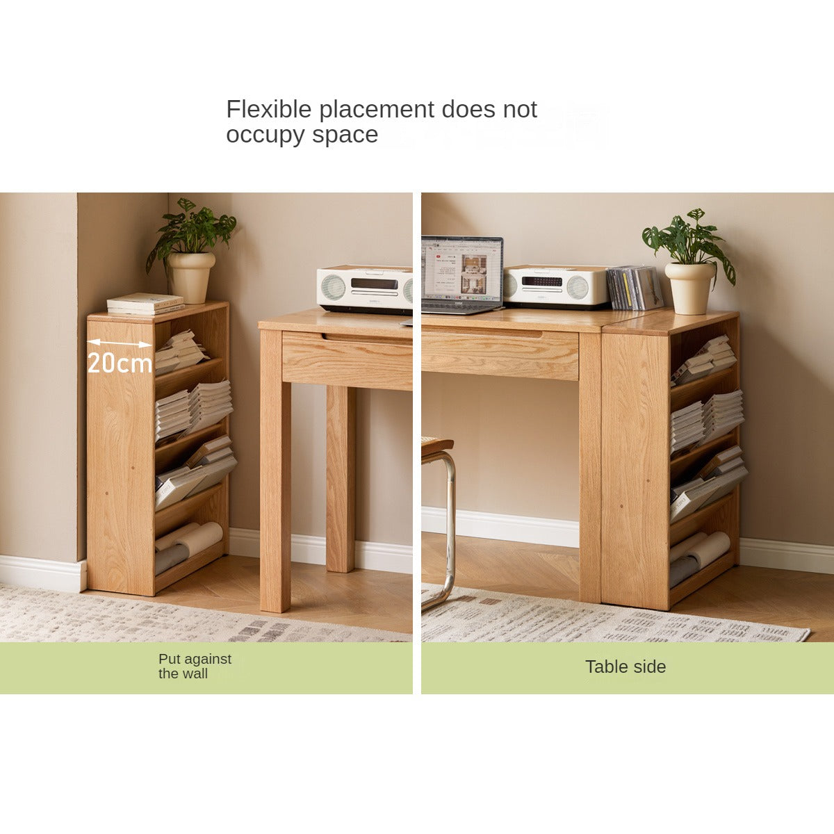 Oak, Rubberwood Solid Wood Small Book Rack Against The Wall