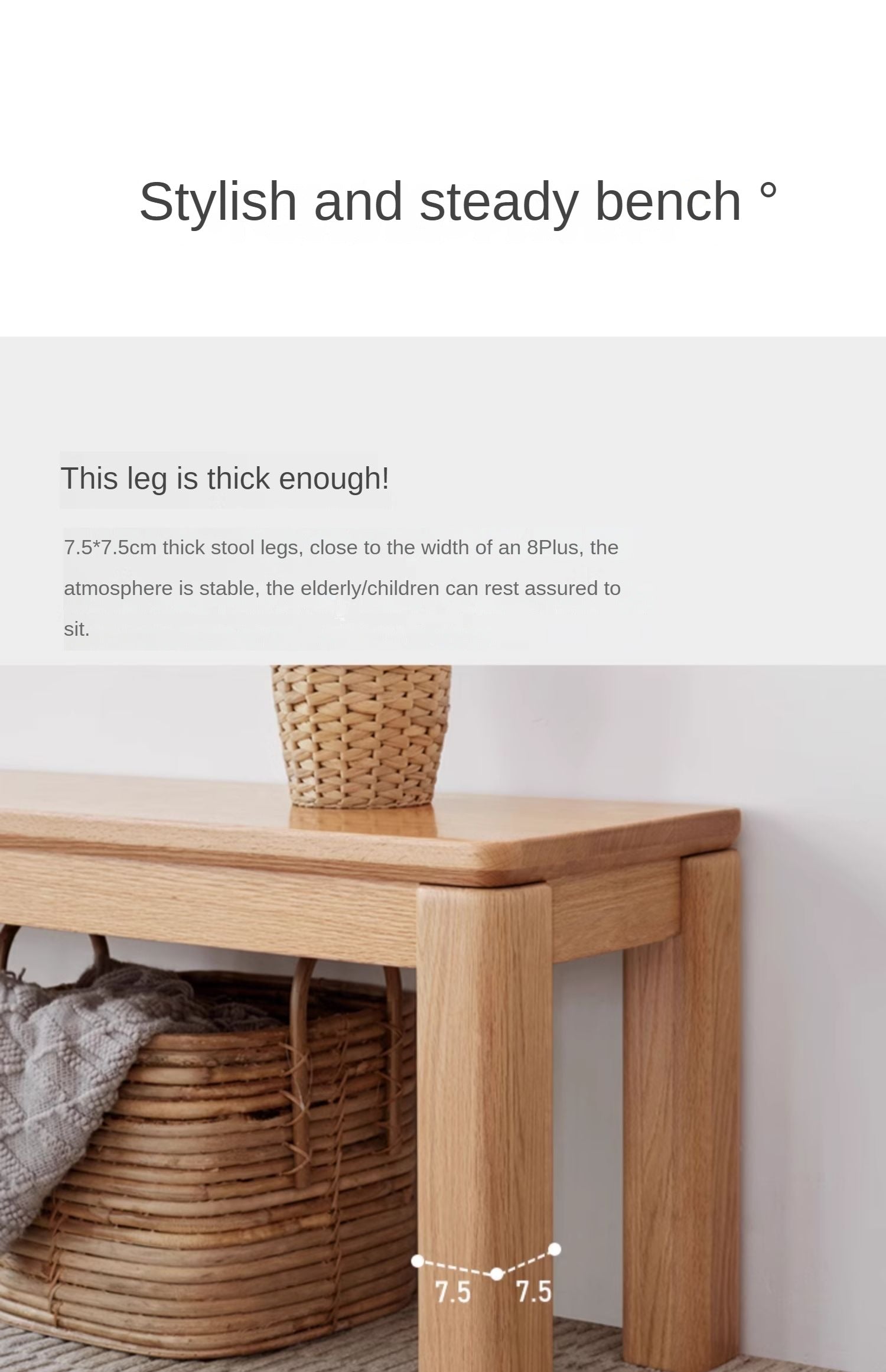 Oak Solid Wood Long Nordic Modern Bench