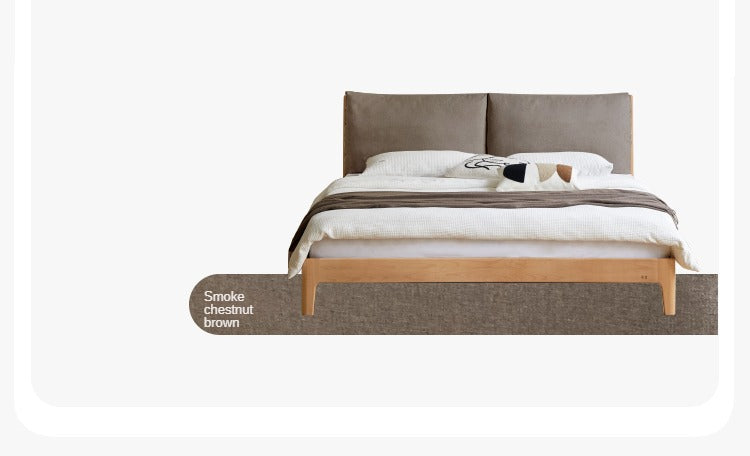 European Beech Solid Wood Soft Back Fabric Bed