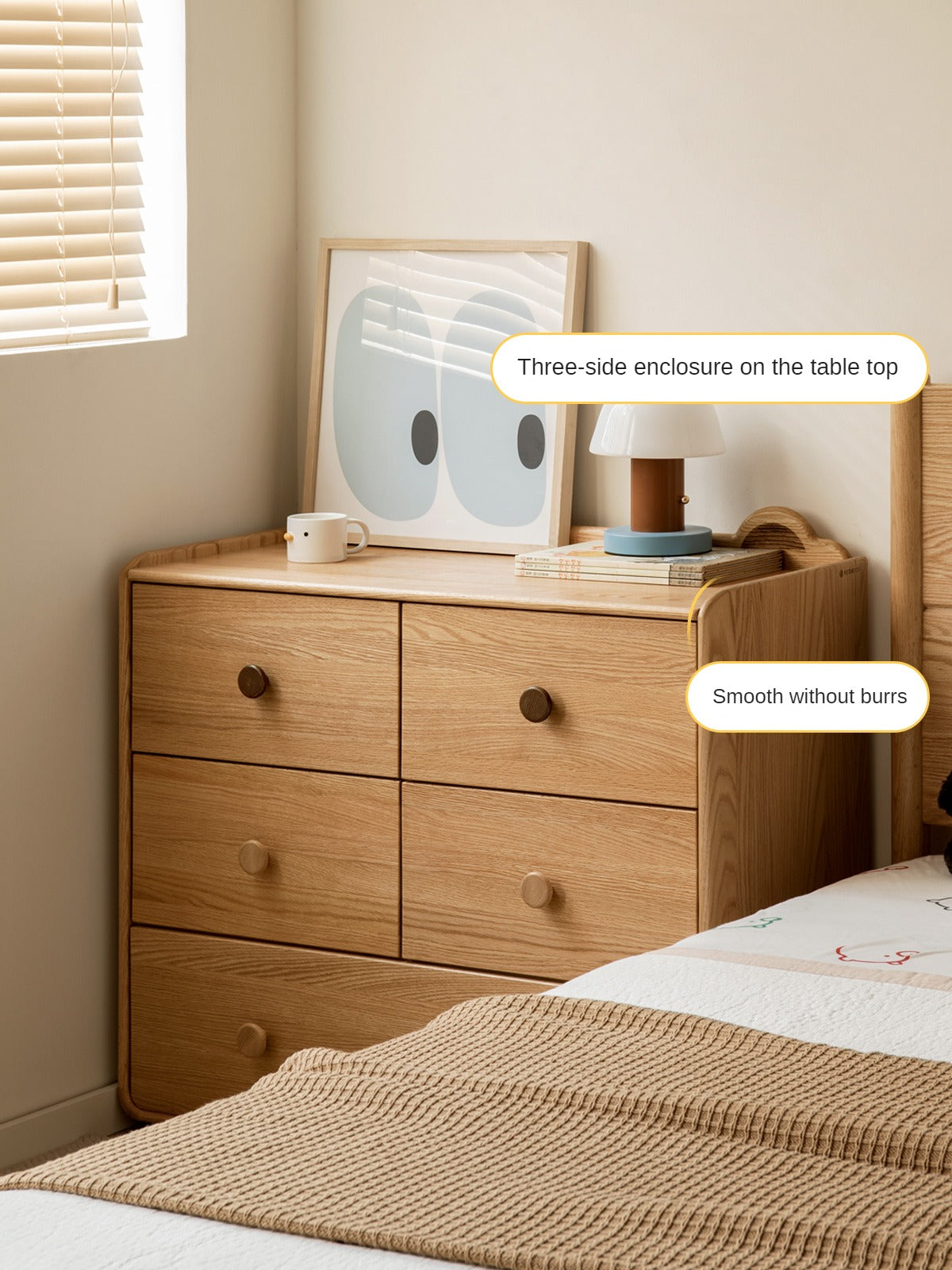 Oak Solid Wood Children's Drawer Cabinet