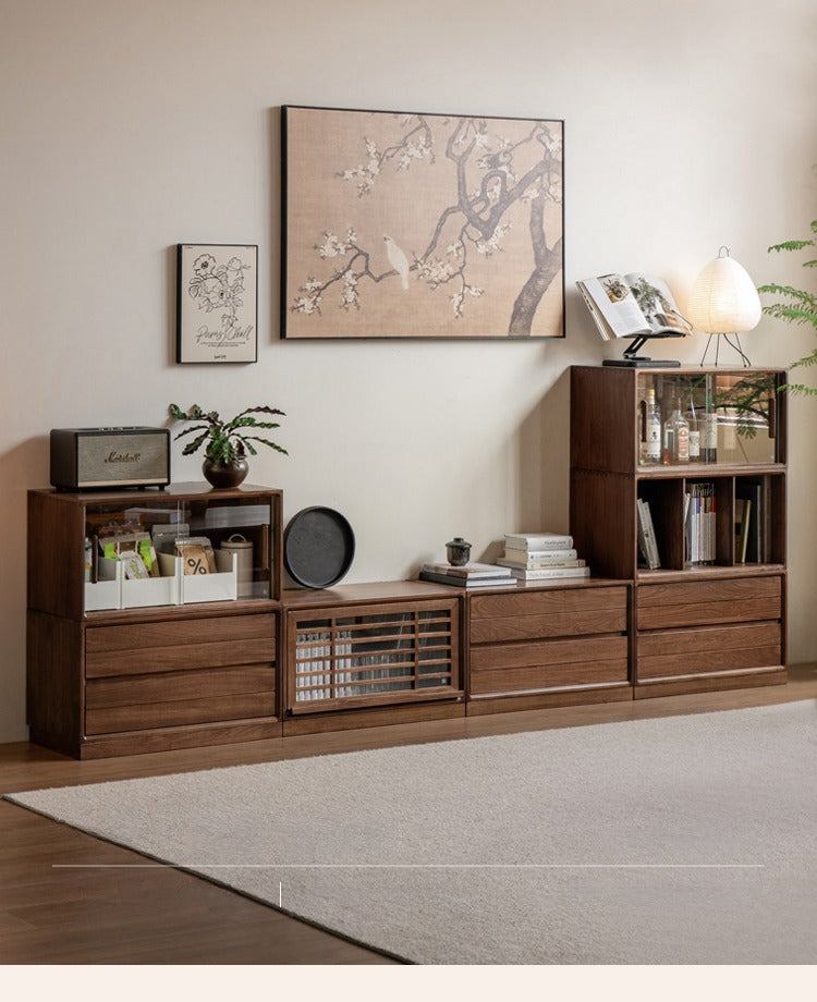 Black Walnut Solid Wood Free Combination Multifunctional Bookcase.