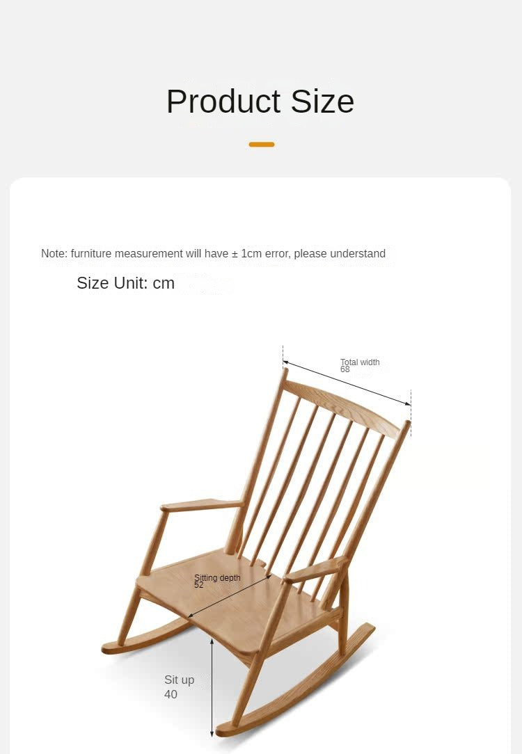Oak Solid Wood Genuine Leather Rocking Chair :