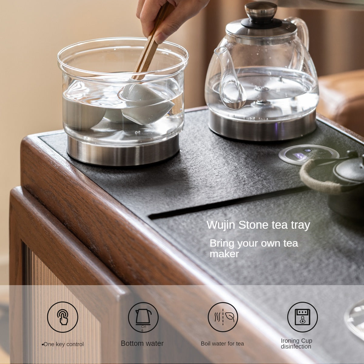 Oak, Ash Solid Wood Retractable Tea Table Tea Maker Integrated
