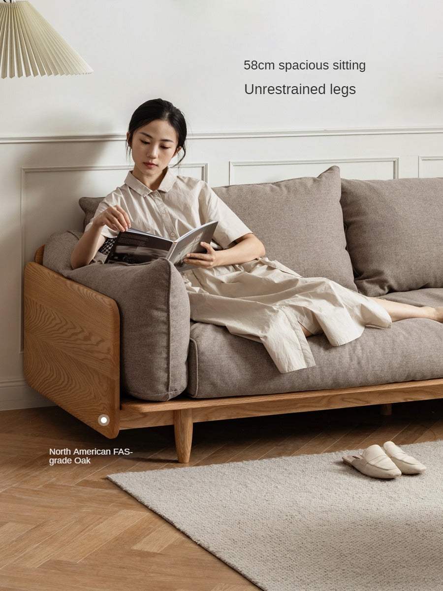 Oak, Ash Solid Wood Sofa Genuine Leather, Fabric.