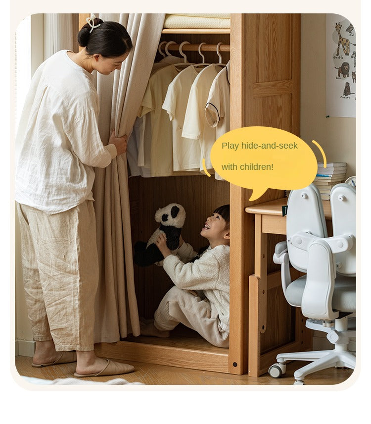 Oak Solid Wood, Solid Rubberwood Kids's Simple Wardrobe