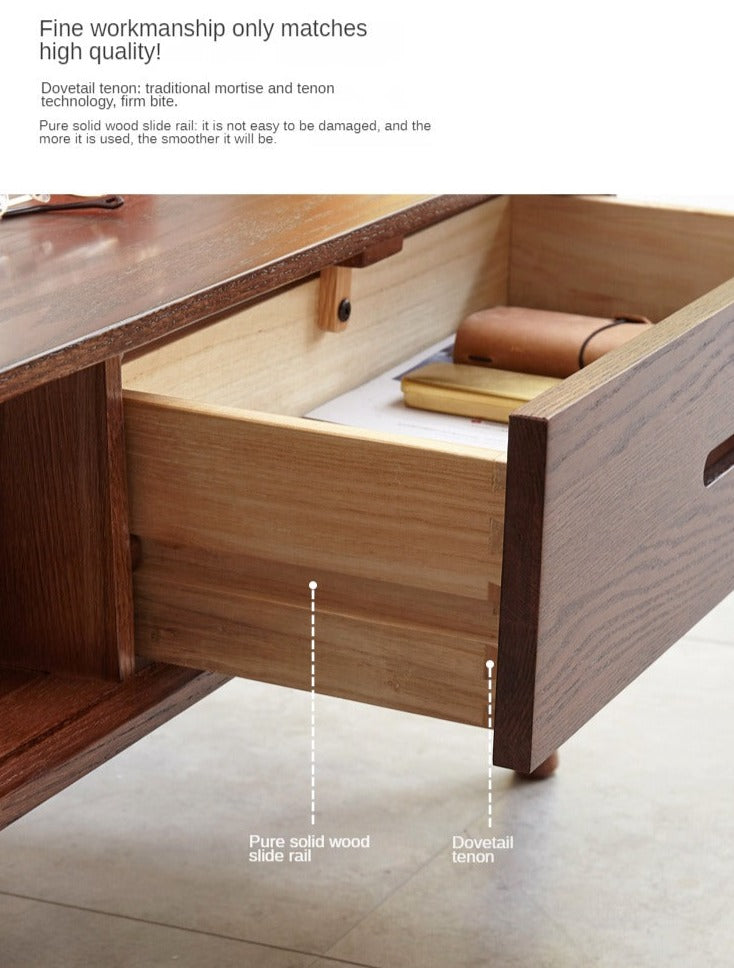 Oak, Solid Rubberwood Two-Drawer Coffee Table Walnut Color