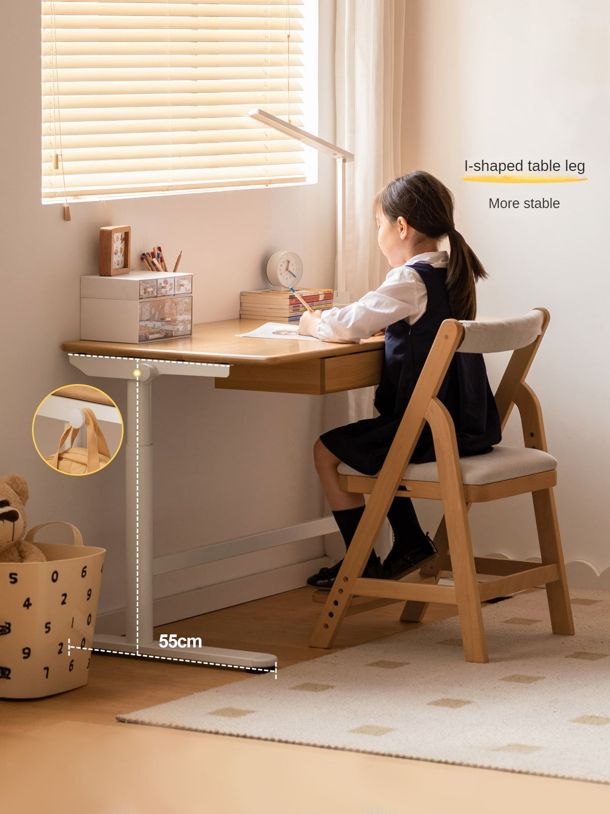 Beech Solid Wood Hand-Cranked Kids Lifting Table Board Shelf DIY