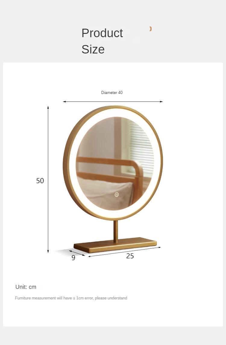 Light Luxury Makeup Mirror Desktop Small LED With Light.