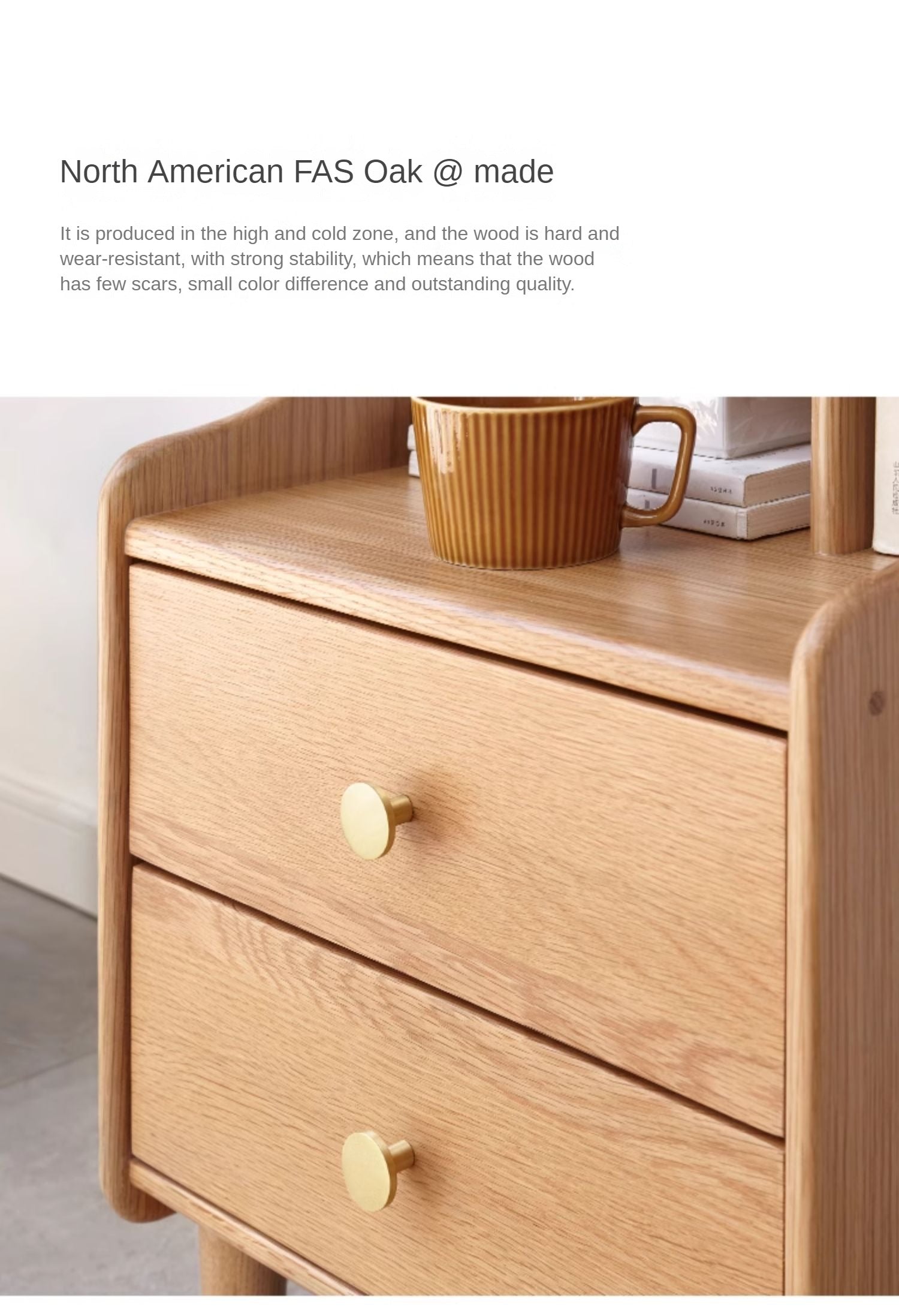 Oak Solid Wood Nightstand.