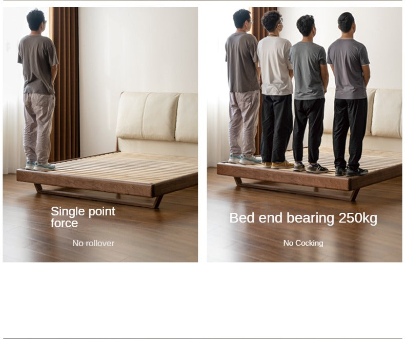 Teak, Black Walnut Solid Wood Genuine Leather Soft Bed Italian Light Luxury