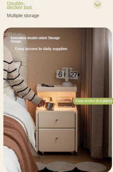 Solid RubberWood Movable Cream Style Nightstand With Light