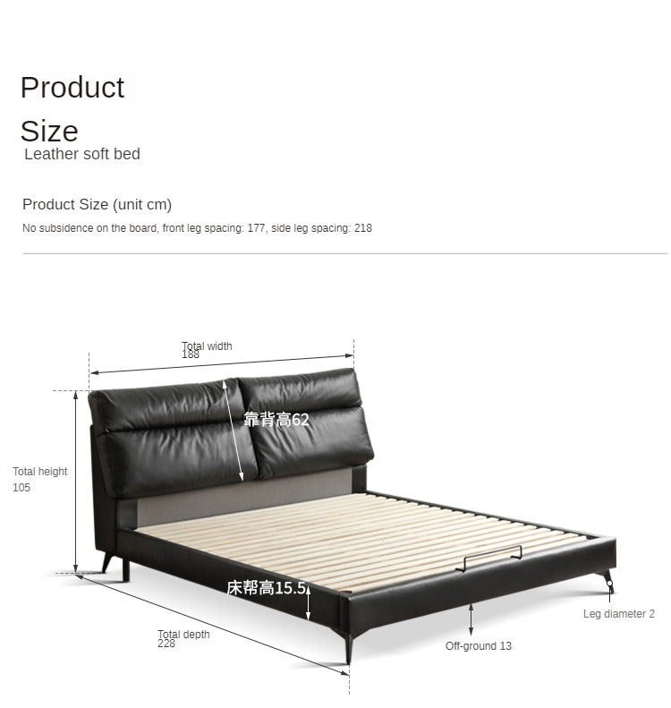 Leather Upholstered Bed with Down Filling