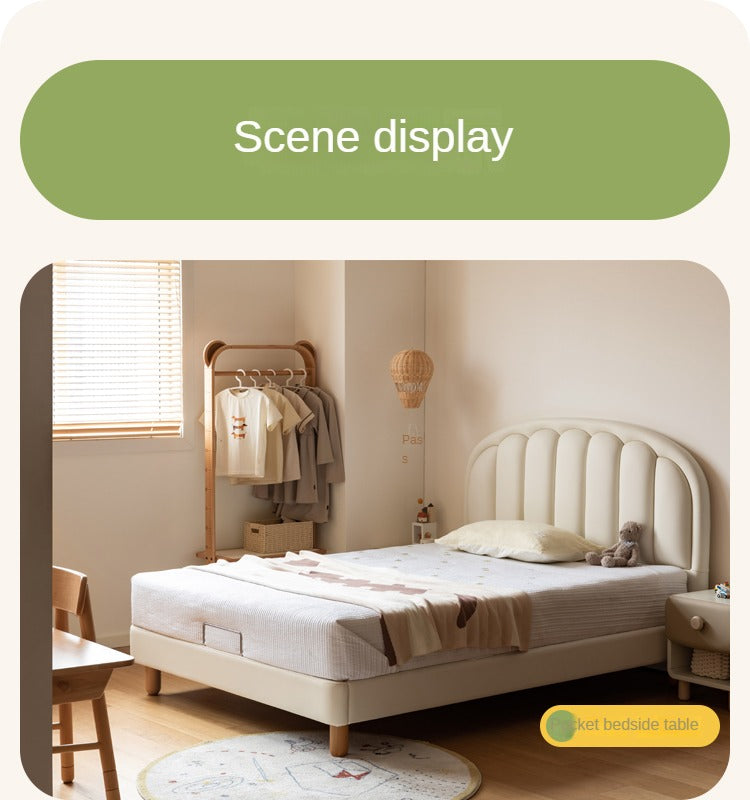 Children's Bed Modern Simple White Cream organic leather<