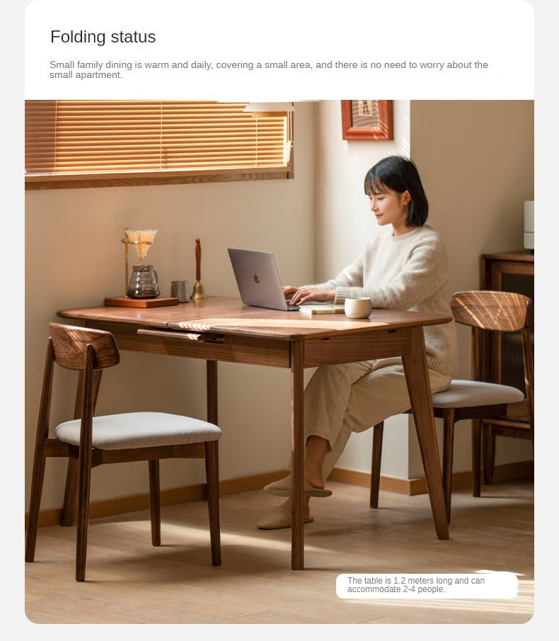 Black Walnut, Ash Solid Wood Telescopic Retractable Dining Table