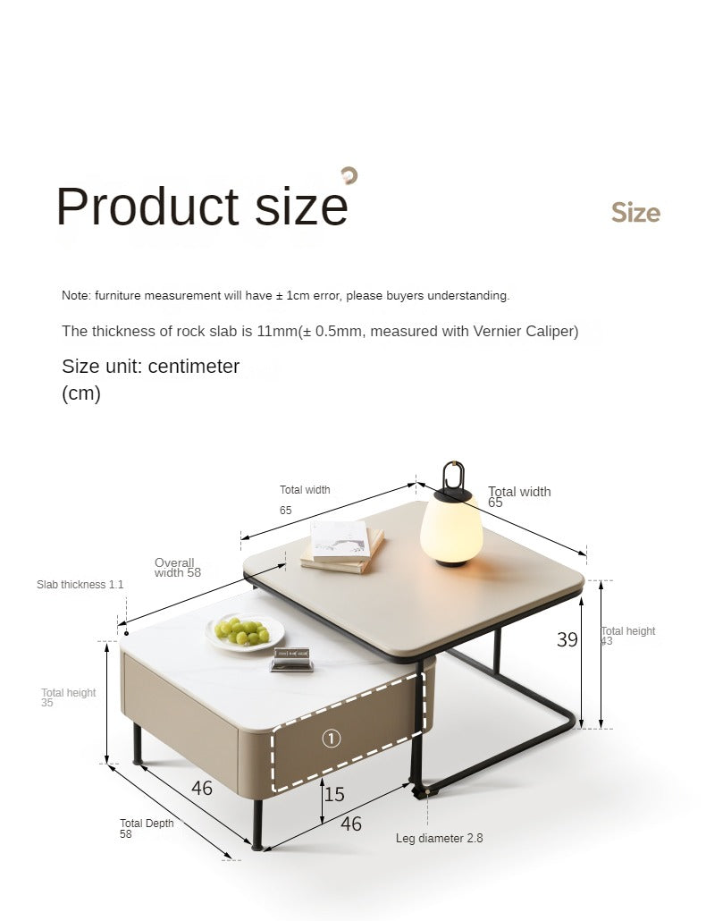 Poplar Solid Wood Modern Light Luxury Rock Board Coffee Table