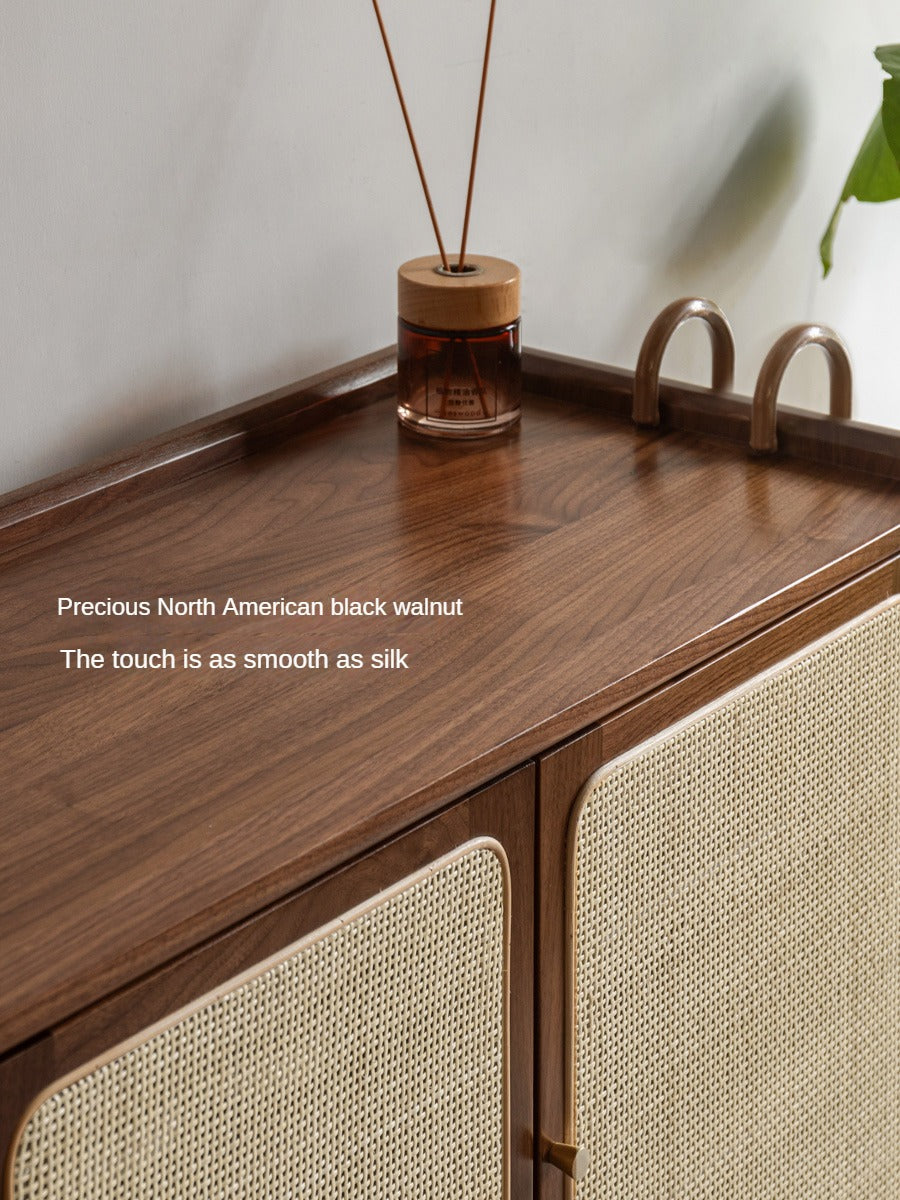 Black Walnut, Oak, South American Walnut Solid Wood Rattan Shoe Cabinet