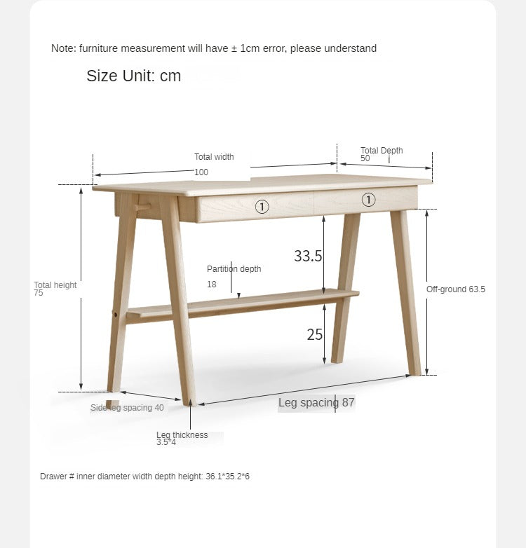 Oak, Solid Rubberwood Cream Wind Office Desk