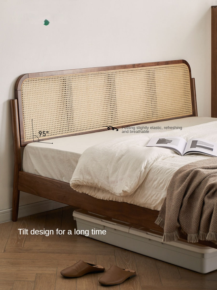 North American Black Walnut Solid Wood Rattan Bed