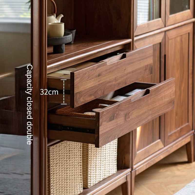 Black Walnut, Ash Solid Wood Combination Dust-Proof Glass Door Bookshelf