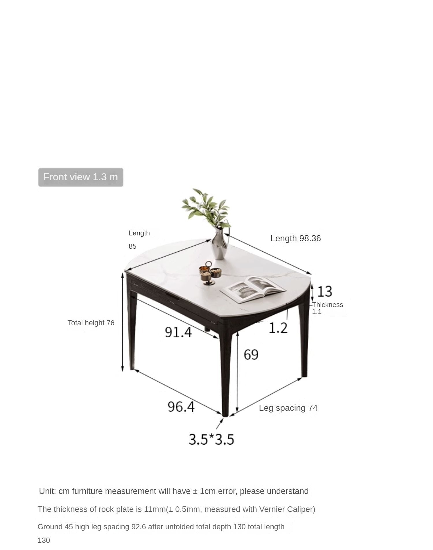 Oak Solid Wood Light Luxury Rock Slab Folding Dining Table