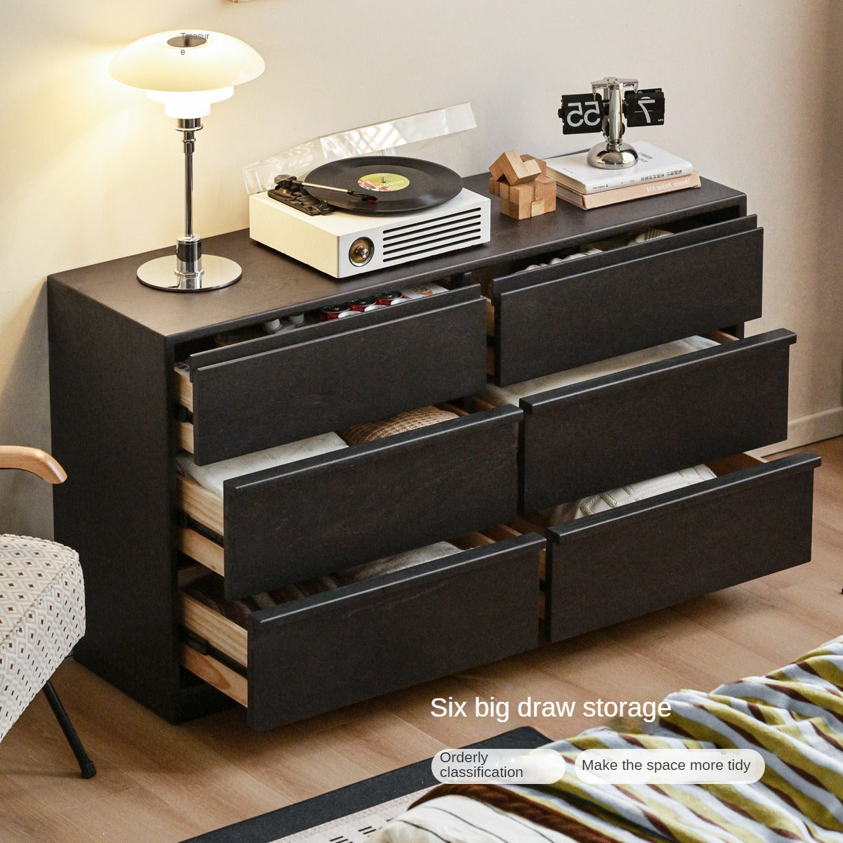 Oak Solid Wood Black Storage Cabinet